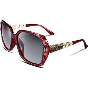 Women's Red Crystal Square Sunglasses Sparkling Composite Shiny Frame Design